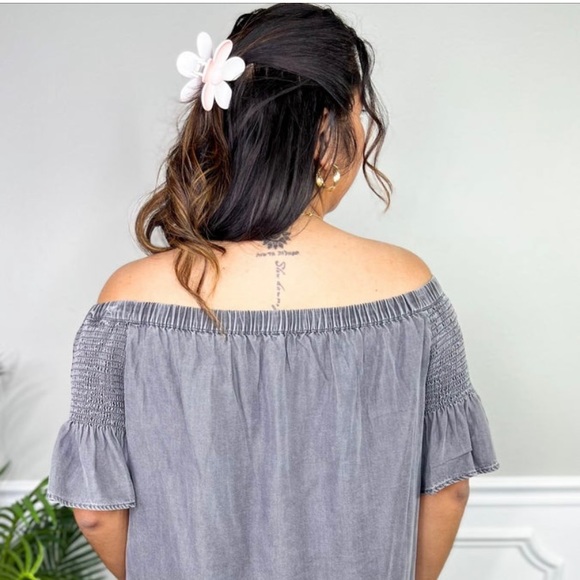 Acid washed dark grey off the shoulder shirt - Picture 2 of 4